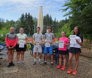 v. l.: Paulina Töx, Jasmin Schmitz, Marc Ditzler, Steffen Schwenkreis, Lea Porzia, Sophie Weber. 